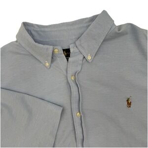 Polo Ralph Lauren Knit Oxford Shirt Mens Sz XXL Blue Short Sleeve Button Down